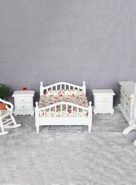 1:12迷你娃娃屋dollhouse12分娃娃用家具模型摆件白色卧室6件套装