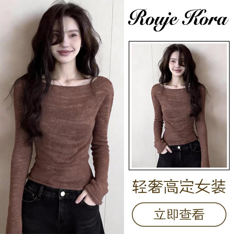 Rouje Kora韩版时尚长袖针织衫女春季高级感修身显瘦百搭通勤上衣
