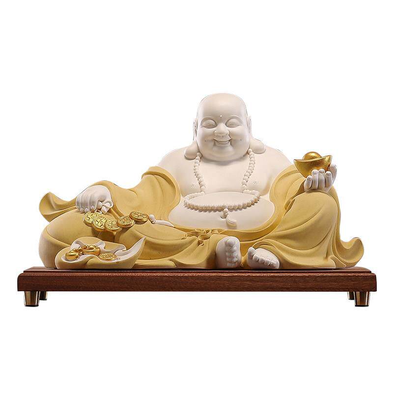 陶瓷弥勒佛菩萨摆件大肚笑佛佛像工艺品招财客厅玄关办公室装饰品