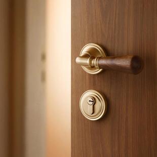 盾卧室门手把室内中古风家用房门锁黑桃木实木磁吸烁静825 116音