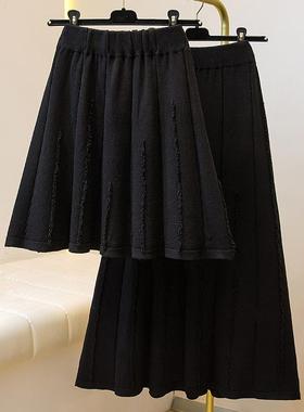 春季大码装秋季2026新款百搭高腰显瘦A字裙胖百搭针织黑色半0115k