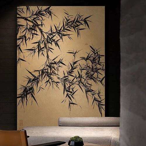 QHH茶书室房境古挂画酒店走廊意过道壁画新画中式竹报平安玄关装