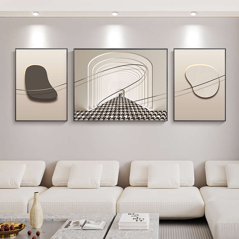 网红客厅装饰画现代简约黑白灰风格挂画意式极简沙发背景墙画三联