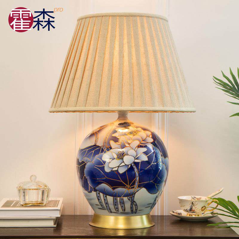 台灯复古青山陶瓷客厅沙发茶几装饰美式卧室床头台灯感调光