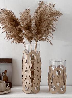 皮编织璃花瓶酒店样房间客厅玻家用餐质厅桌面装饰花器现代VBG板