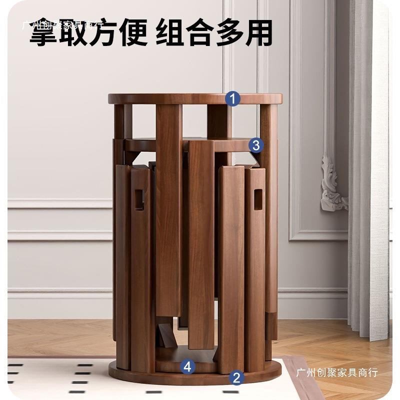 餐可放凳现代吃饭登子桌704原木新中式叠叠叠乐实凳木圆凳子茶几