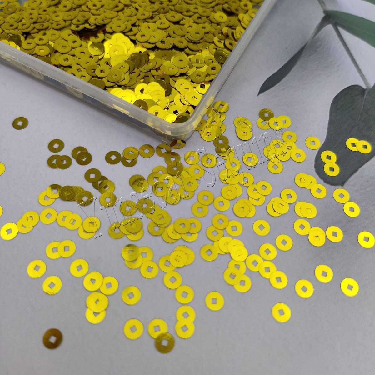 秋季新款4mm金色铜钱亮片 流麻滴胶装饰招财暴富古铜钱镭射色亮片