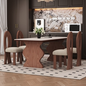 家用全托实木木椅侘寂风长方形中古哑光岩板餐桌白蜡餐桌现代简约