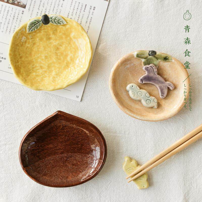 〈青森食堂〉日本制濑户烧柿柚栗子粗陶茶点坚果迷你酱碟首饰托盘