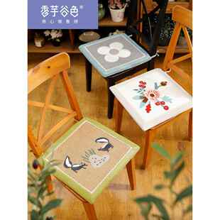 芋头纹路绣花垫椅子垫冰丝透气垫田园竹席绣花凳垫餐椅垫夏季