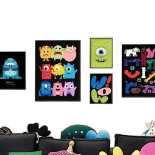 现代多巴胺趣味客厅装饰画小众ins沙发背景墙组合卡通卧室挂画