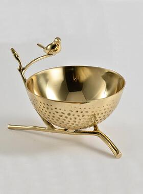 欧式家居水晶果创11-托盘意金属铜小鸟盘样茶板客厅几摆盆装饰工