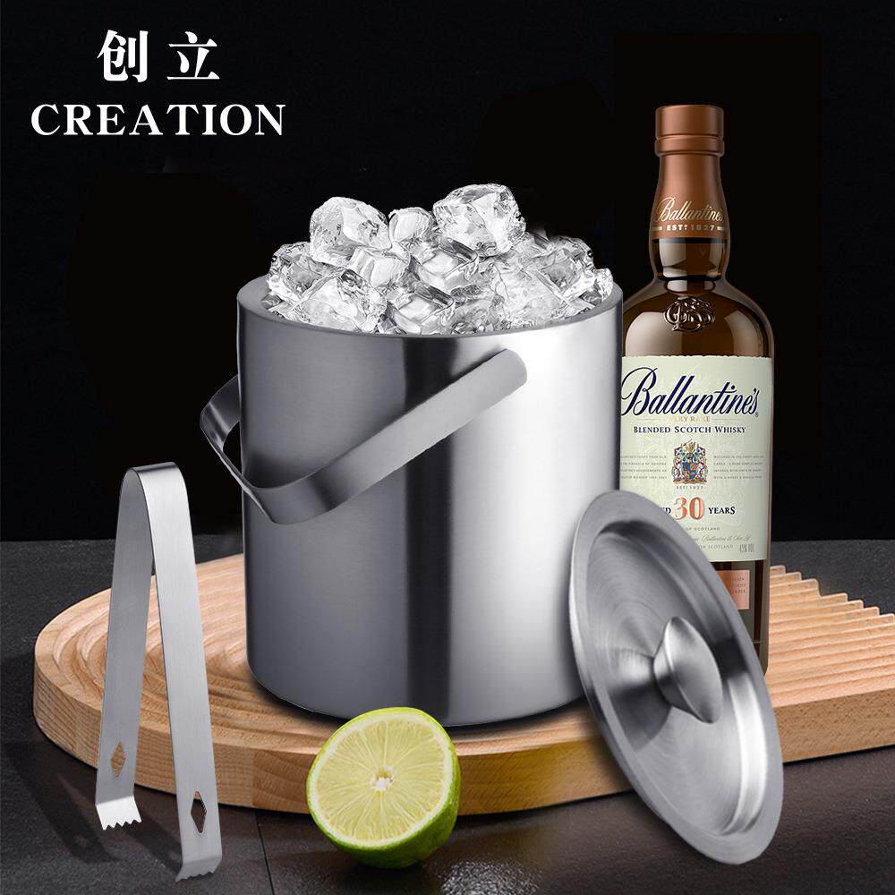 现货1.3L手提双层ktv酒吧冰桶不锈钢香槟桶小容量冰块储存桶商用