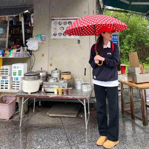 红色波点雨伞女高颜值复古小众加大号折叠自动固结实长柄伞学生