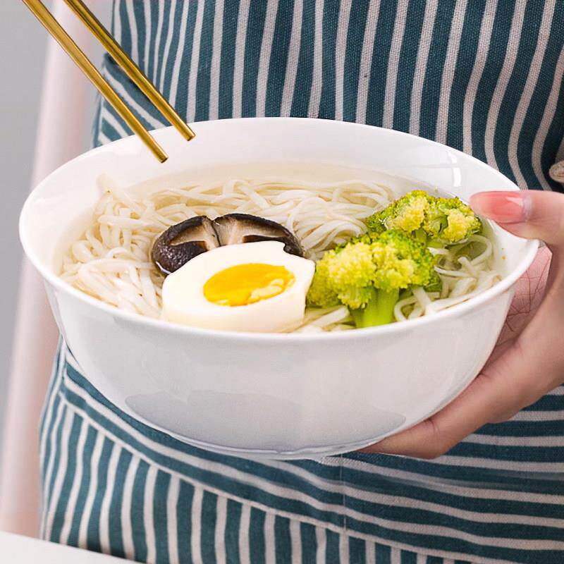 纯白骨瓷面碗大号汤碗家用陶瓷餐具大容量吃泡面拉面微波炉专用碗