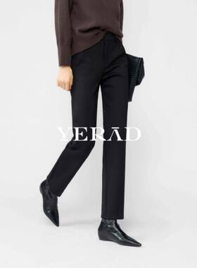 娅丽达弹力直筒裤女205冬新DBO款通裤勤显瘦季黑色休闲2子九分烟