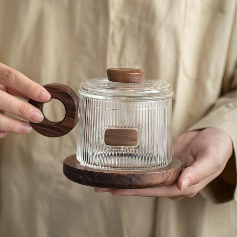 咖啡杯玻璃带盖子轻奢泡茶杯茶水分离办公室喝茶杯水杯杯子刻字