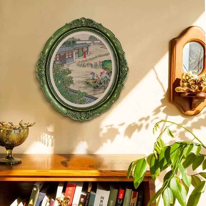 新中式风古孙温楼梦椭圆雕花装饰画复古挂画术小众888艺客厅壁红