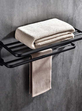 黑色打孔式枪灰色挂墙式浴巾架卫生间简约家用毛巾置物架GJ2224