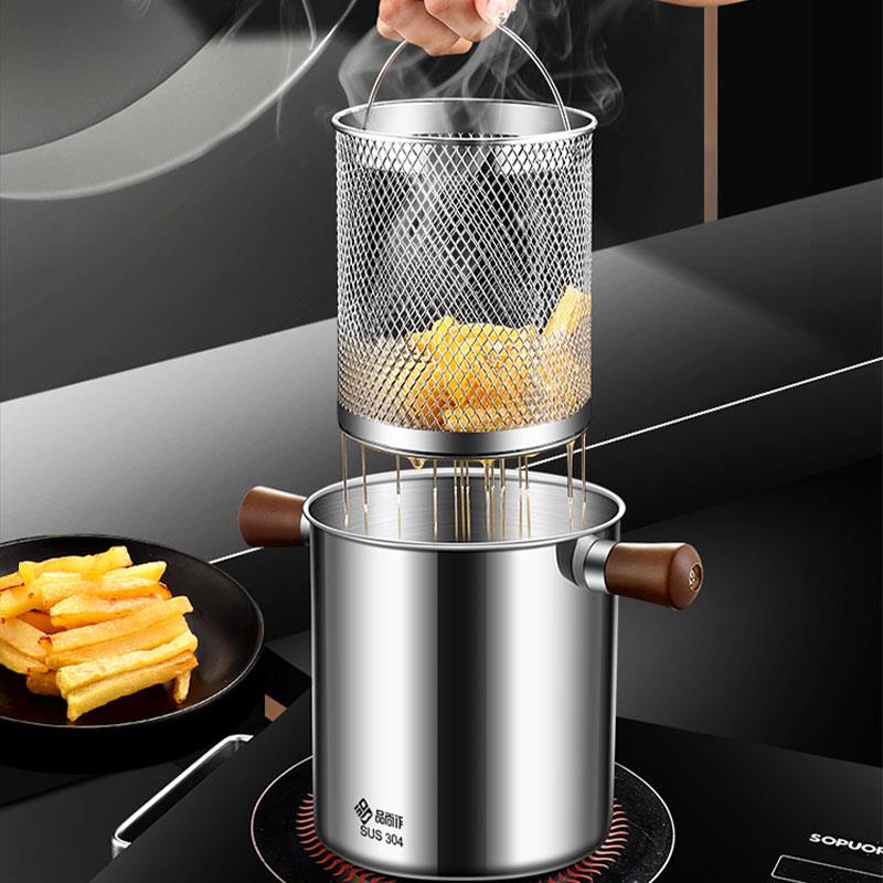 304不锈钢油炸锅德国家用煤气灶加高加深炸锅带滤网天妇罗小炸锅