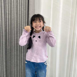 90-120高女童线衫薄款紫色春装甜美韩系上衣女童儿童t恤女长袖