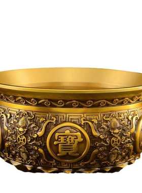 厂家批发 黄铜狮头聚宝盆 百福缸香炉摆件铜器金属工艺品内有金蟾