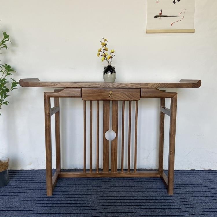 需定制新中式玄关桌实木榆木入户门厅柜翘头带抽简约窄长条案供桌