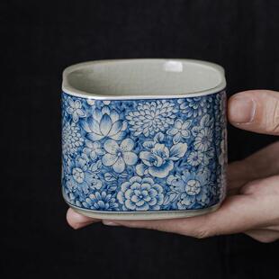 青花瓷老陶泥汝窑茶杯主人杯女士单杯高档功夫茶具品茗杯个人专用