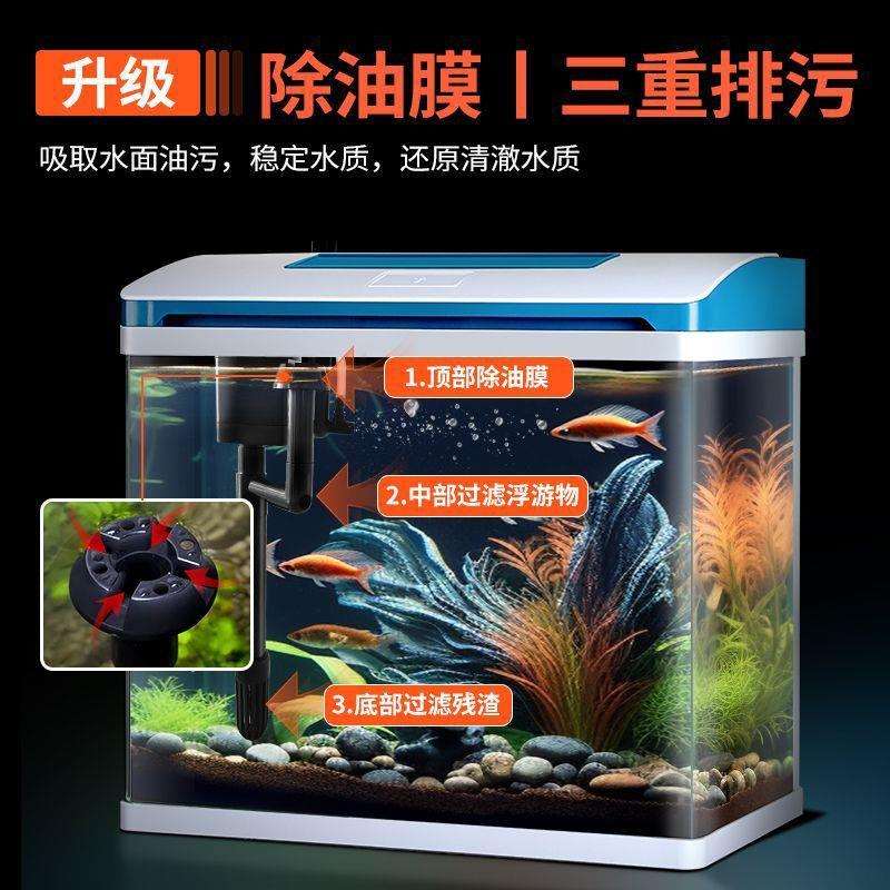 新款金鱼缸免换水家用客厅中小型水族箱桌面造景高清懒人玻璃鱼缸