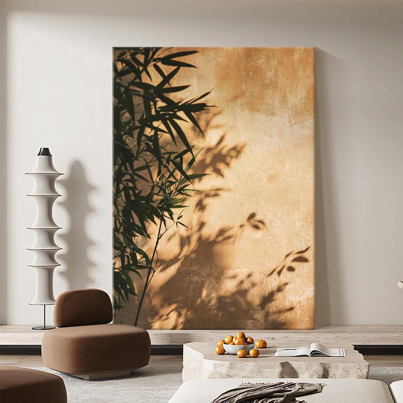 竹子光影客厅装饰画现代简约背景墙手绘油画复古玄关挂画沙发壁画