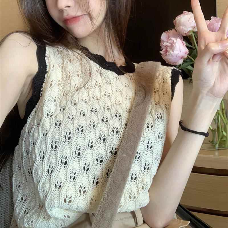 简遇luck品质女装设计镂空独特别致针织背心女外穿夏季新款纯欲宽