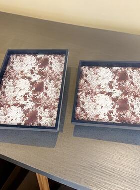 轻奢皮革几何饰品托盘棋盘格样板房家居卧室衣帽间床头柜 收纳摆