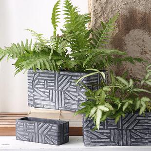 卫绿创意北欧仿石头纹长方形条形绿萝多肉蝴蝶兰文竹透气水泥花盆