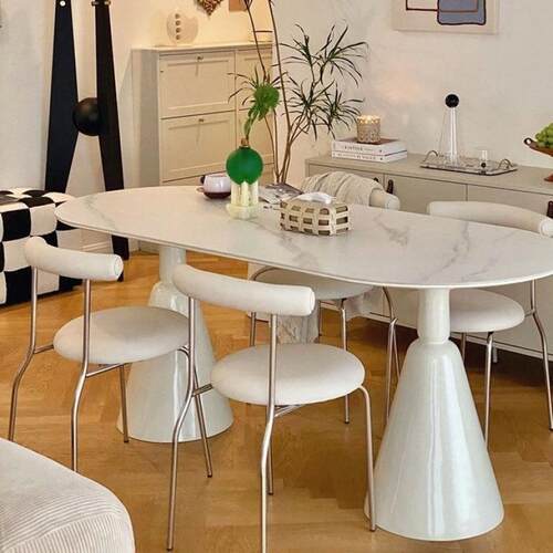 法式奶油风岩板餐桌椅组合轻奢现代简约小户型家用餐厅餐桌会议桌