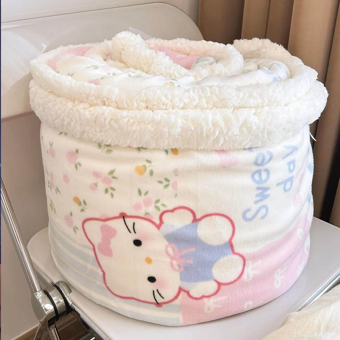 可爱秋冬新款双层覆合羊羔绒毯沙发汽车旅行毯办公室午休毯披肩毯