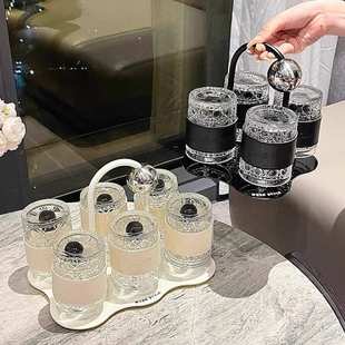 杯子玻璃杯喝水杯滤水高颜值茶杯套装 家用水杯套装 创意托盘杯架