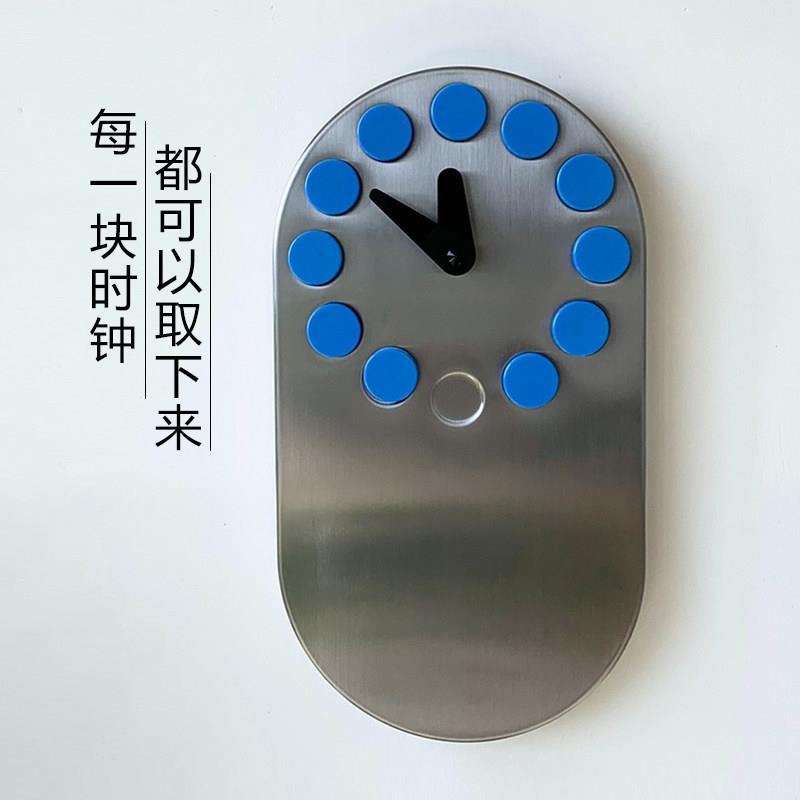 定制颜色新款中古复古不锈钢咖啡客厅装饰磁吸留言板墙挂时钟表