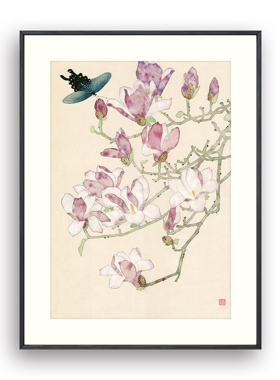 限量版画章君墨工笔【紫色玉兰】餐厅卧室客厅宋氏美学新中式挂画
