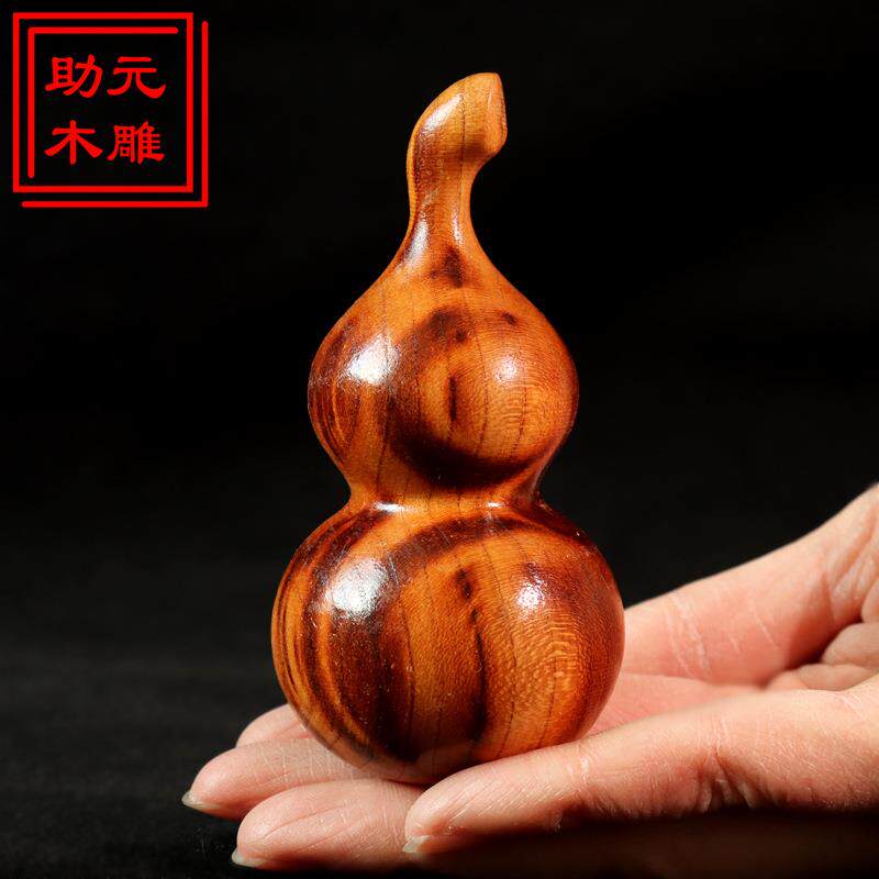 雷击桃木歪把葫芦挂件随身配饰老料深色精雕手工打磨把玩手把件