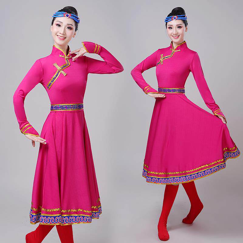 新款2场022女新款成人表演服裙广少数民族饰演出服装大摆蒙古舞蹈
