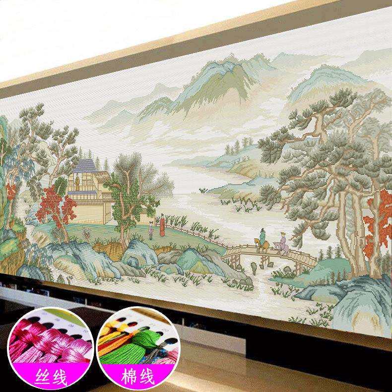 溪谷琴音会友十字绣2026新款线绣客厅卧室新中式中国风景山水国画