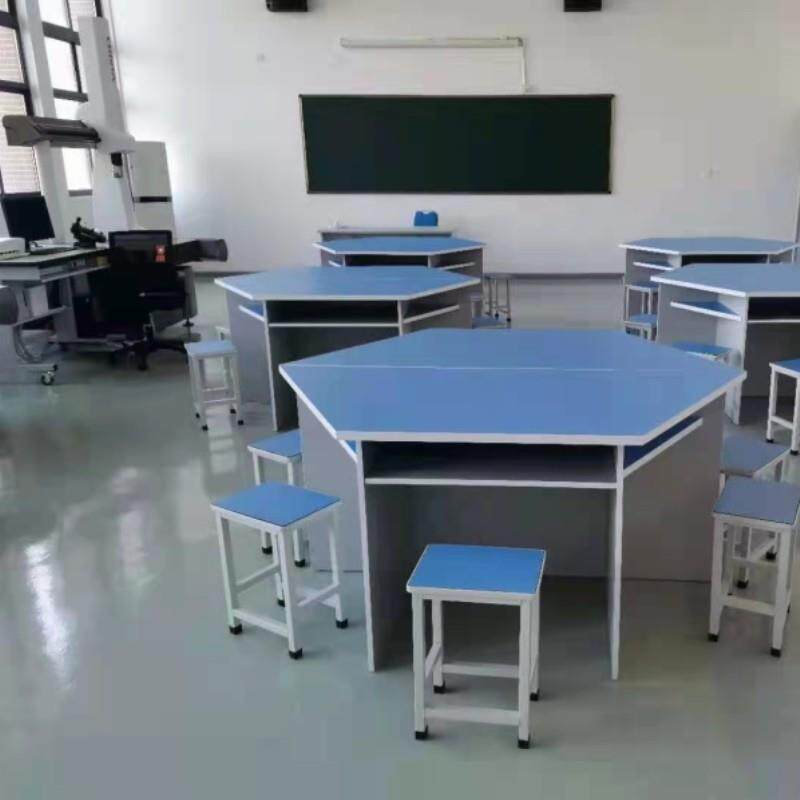 中小学生科学实验台六边形六角铝木自习室实验桌微机室六人位电脑