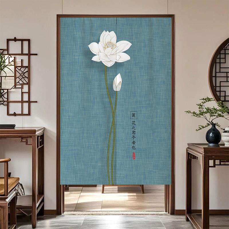 中式荷花门帘卧室化妆室遮挡半帘玄关中国风装饰挂帘莲花隔断帘子