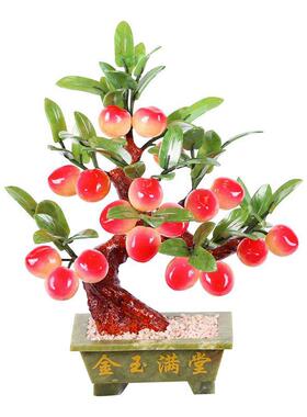 天然玉雕蟠桃工艺品盘景玉石盘栽创意家居蟠桃装饰品寿桃祝寿摆件