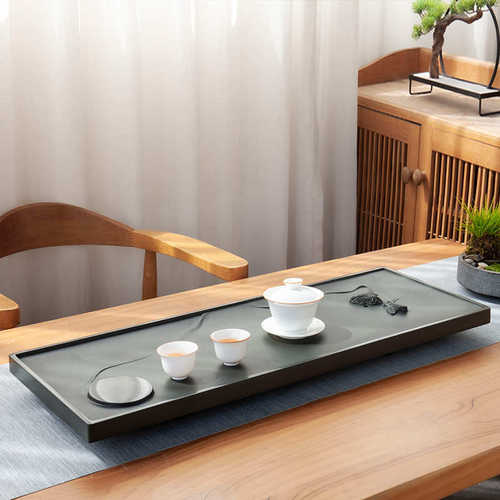 天然乌金石茶盘家用石盘立体浮雕现代轻奢茶托盘整块石头中式茶海