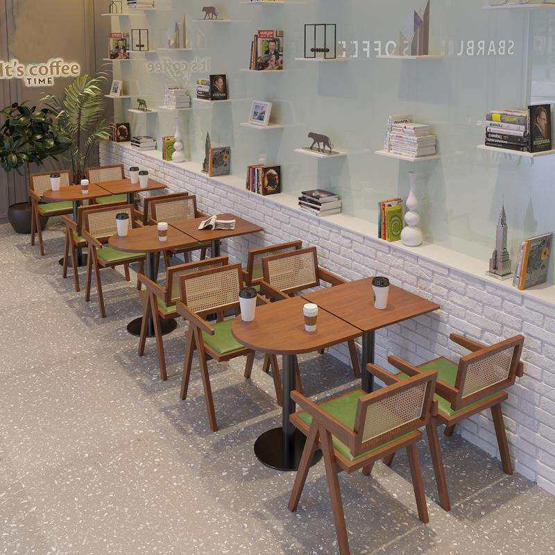 阳台餐桌椅组合网红书吧奶茶甜品汉堡店成套餐桌椅咖啡店藤编餐椅