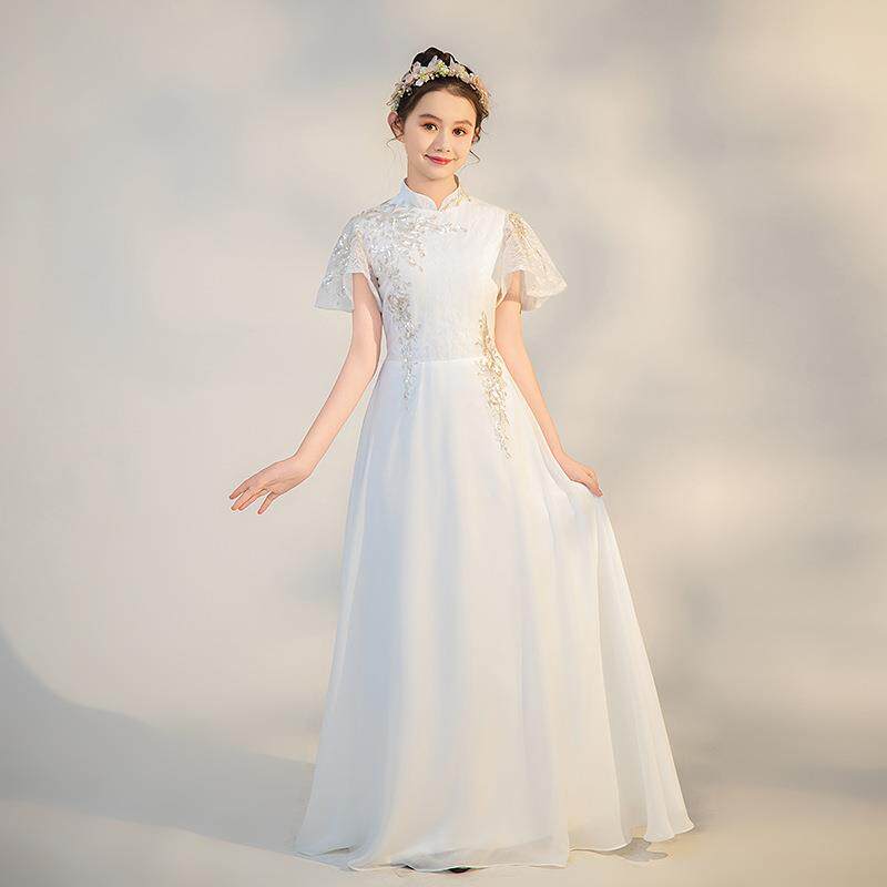 儿童古筝服年新中式立领雪纺二胡演奏礼服女童民乐古筝演出服定制