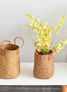 采购产品海草编织手持花篮，藤插花，干花手提袋，田园手工花盆，