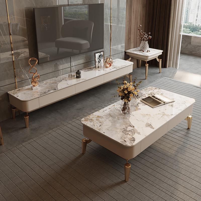 式红奢椭圆形电视柜亮光网岩简约意现代轻大小户型茶几组合板茶桌