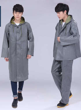 厂家直供批发3520橡胶帆布防汛加厚整体工地耐用87式长款带袖雨衣